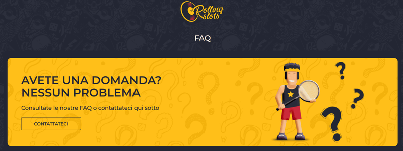 Sezione FAQ di Rolling Slots Casino per assistenza rapida